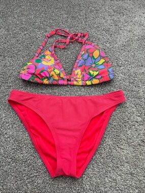 WILD FABLE Floral Halter Bikini Top with SHADE & SHORE Coral Bottoms